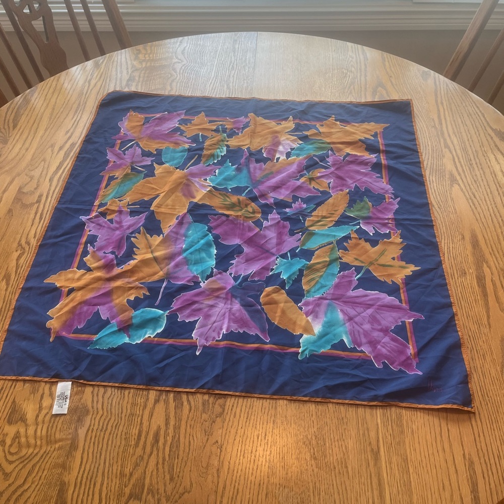 Vera Neumann Vintage Blue Leaf Print Scarf 27” Sq Unique Colors
